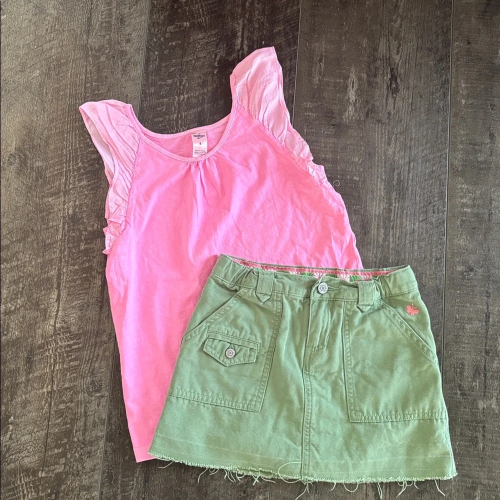 GAP Olive Green Girls Button-Front Skort & Oshkosh pink tops